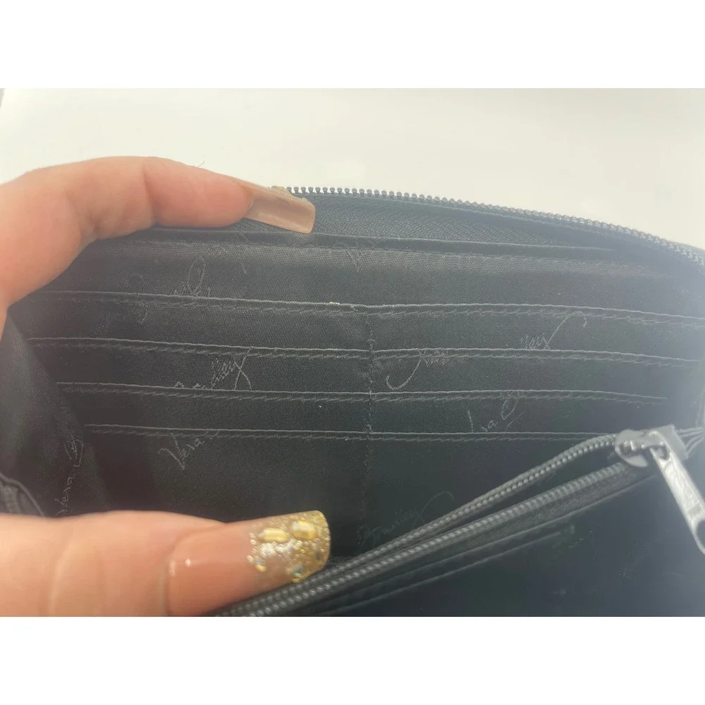 Vera Bradley Zip Around Wallet Black‎ White Floral Pattern Faux Leather 4x8" - Picture 5 of 10